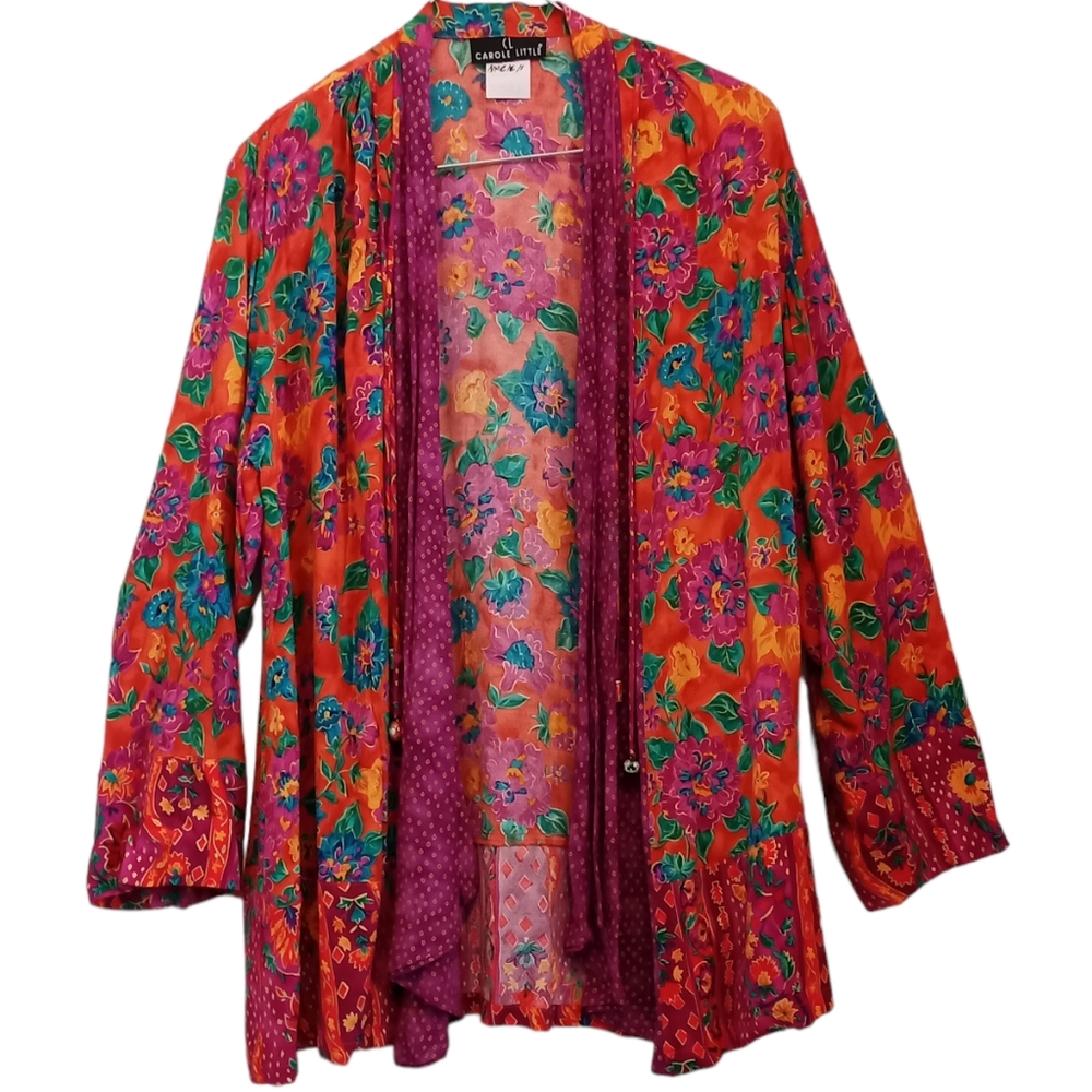 Carole Little Vintage 90's Orange & Pink Open Front Cardigan Kimono Sz 4